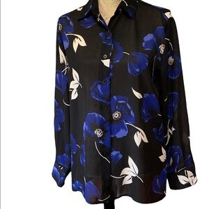 VINTAGE CHAUS WOMENS FLORAL BLOUSE BLACK SIZE 6